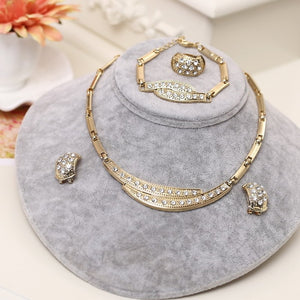 amazing price Dubai Jewelry Sets Crystal Necklace Bracelet Earrings Ring Nigerian Wedding Party Women Fashion Jewelry Set