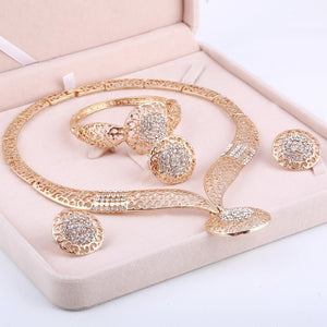 amazing price Dubai Jewelry Sets Crystal Necklace Bracelet Earrings Ring Nigerian Wedding Party Women Fashion Jewelry Set