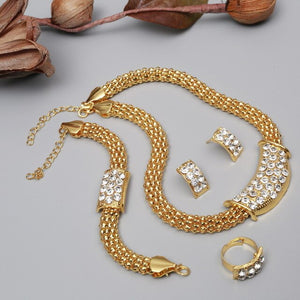 amazing price Dubai Jewelry Sets Crystal Necklace Bracelet Earrings Ring Nigerian Wedding Party Women Fashion Jewelry Set