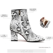 Load image into Gallery viewer, WETKISS Colorful Snakeskin Ankle Boots Women Thick High Heels Shoes Woman Snake Print Booties Winter Fashion Ladies Shoes
