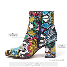 Load image into Gallery viewer, WETKISS Colorful Snakeskin Ankle Boots Women Thick High Heels Shoes Woman Snake Print Booties Winter Fashion Ladies Shoes
