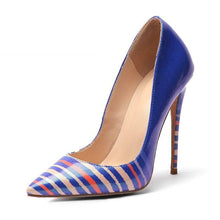 Load image into Gallery viewer, Stripe Patent Pu Pumps Women Pointed Toe Footwear Shallow Shoes Female Colorful Thin High Heels Shoes Woman Summer 2019
