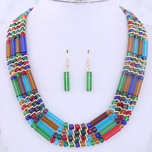 2020 Statement fashion Vintage Choker necklace chain yellow african nigerian crystal bead jewelry sets Handmade jewelry sets