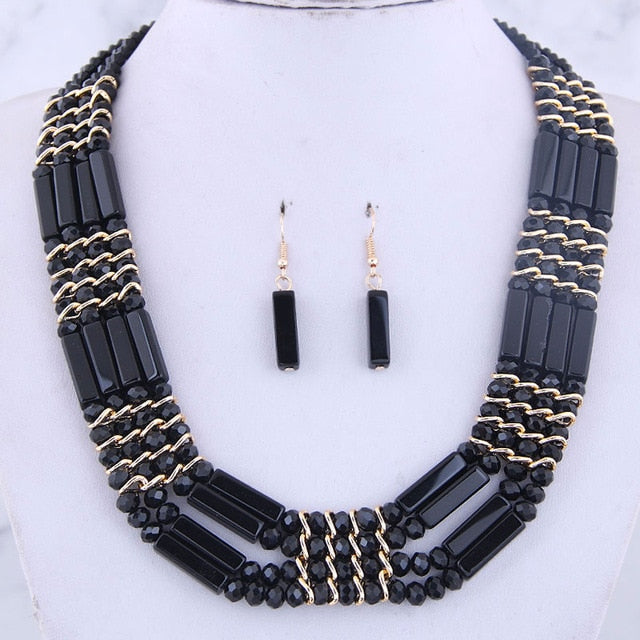 2020 Statement fashion Vintage Choker necklace chain yellow african nigerian crystal bead jewelry sets Handmade jewelry sets