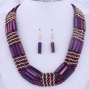 2020 Statement fashion Vintage Choker necklace chain yellow african nigerian crystal bead jewelry sets Handmade jewelry sets